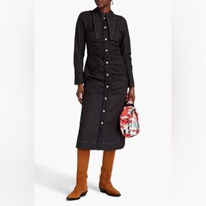Ganni Black Button-Front Midi Shirt Dress